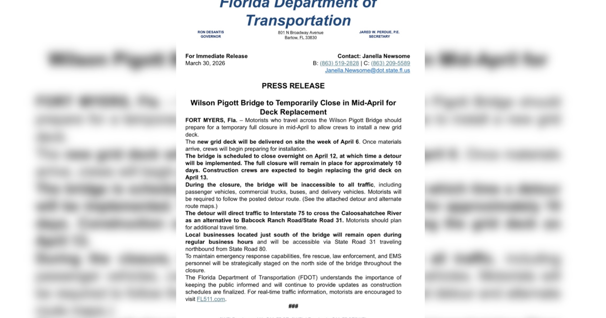 Wilson Pigott Bridge in Lee County closing for 10 days starting April 12 | Lee County