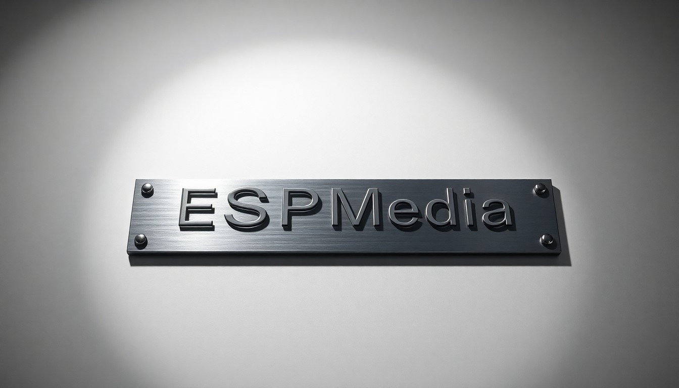 A polished metal nameplate with the text