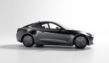 A highly stylized, photorealistic studio still-life photograph featuring a polished, geometric metal sculpture in the shape of a car, placed on a clean, monochromatic background and dramatically lit to create sharp shadows, representing the abstract concepts of corporate strategy and market trends in the automotive industry.