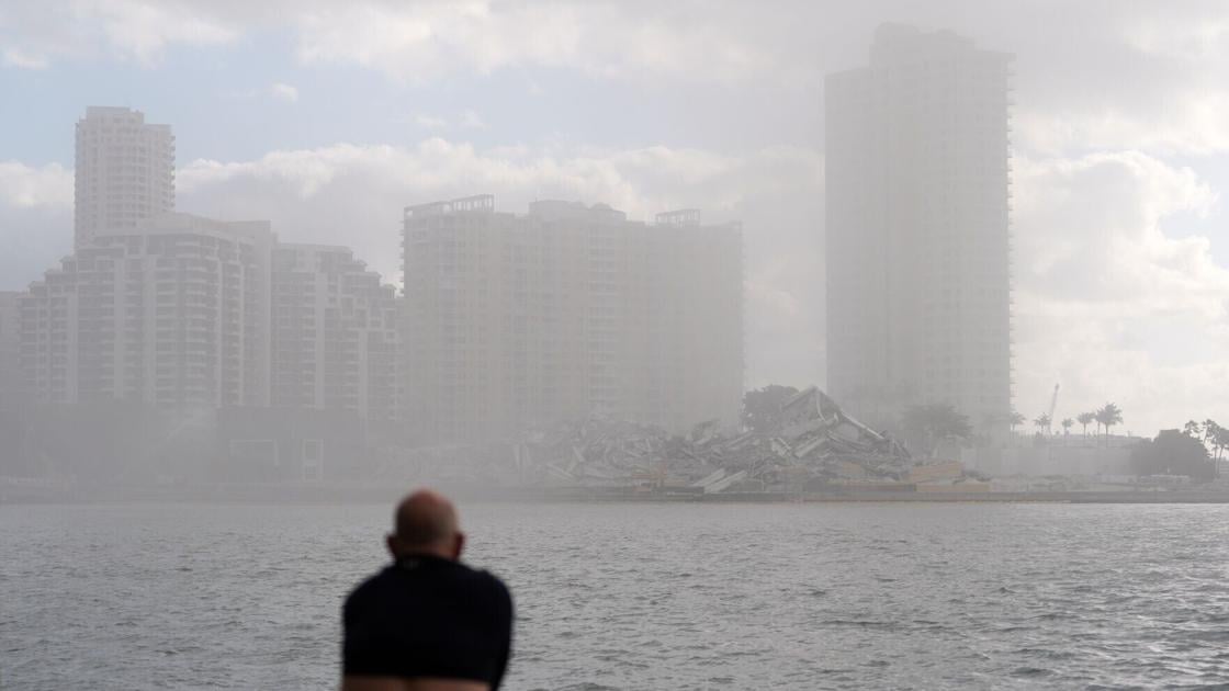 Implosion instantly eliminates 23-story hotel in Miami