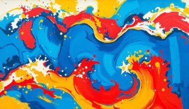An abstract, fractured painting in bold colors representing the dynamic political activity and shifting voter sentiment in Florida.