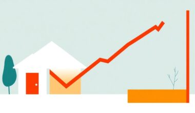 A geometric abstract illustration using bold shapes and primary colors to conceptually represent the housing market