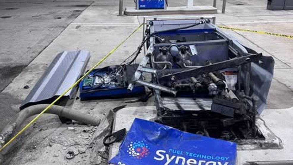A car crashed into a gas pump at a Stuart gas station early Wednesday morning after a mechanical issue caused the driver to lose control, though no one was injured. (Stuart Police Department)