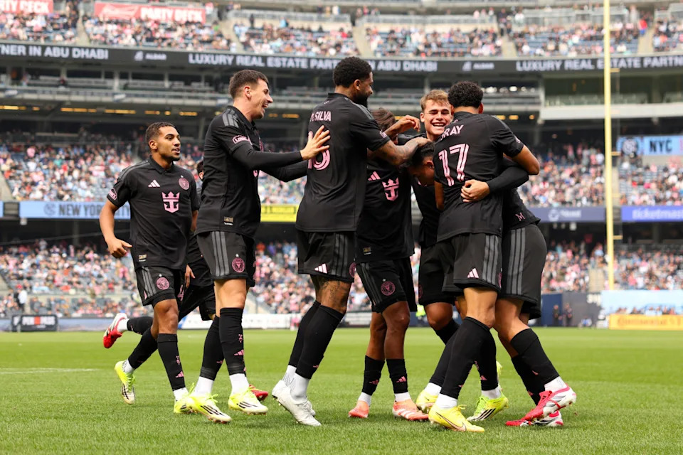 Gonzalo Luján #2 of Inter Miami CF celebrates with teammates after scoring the team's first goal during the MLS match between New York City FC and Inter Miami CF at Yankee Stadium on March 22, 2026 in New York, New York. (Photo by Sarah Stier/Getty Images)Photo by Sarah Stier&sol;Getty Images