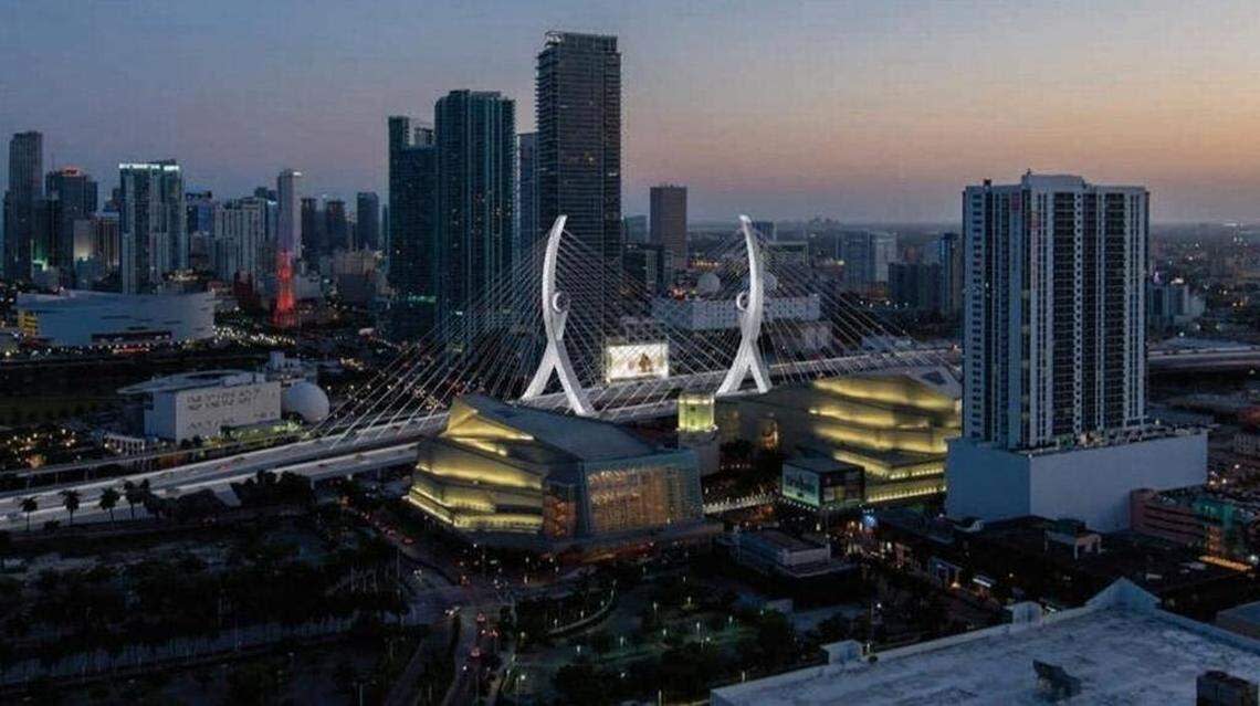 The second-place bidder for FDOT’s Interstate 395 reconstruction project would have featured a simpler design for the “signature bridge” over Biscayne Boulevard, featuring pylons that recall dancers, than the winning proposal for a bridge with six soaring concrete arches by the Archer Western de Moya Group team.
