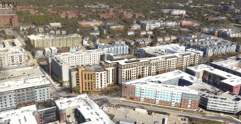 This photo shared on the BKV Group website shows the nine-story student housing complex...