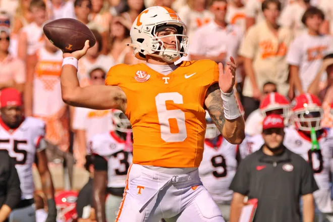 Joey Aguilar. Tennessee Volunteers versus Georgia Bulldogs football at Neyland Stadium in Knoxville, Tennessee on Sept. 13, 2025.
