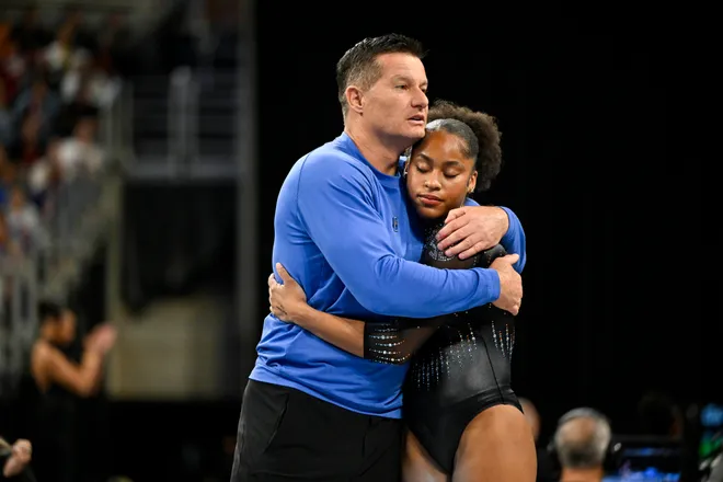 Apr 18, 2026; Fort Worth, TX, USA; University of Florida gymnast Skye Blakely prepares to perform on floor exercise during the 2026 NCAA Women’s Gymnastics National Championships at Dickies Arena. Mandatory Credit: Jerome Miron-Imagn Images