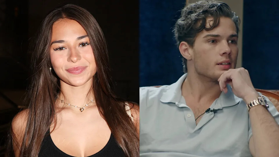 Sophie Rain, with long dark hair, smiles on the left; Clavicular, with wavy hair, sits on the right.