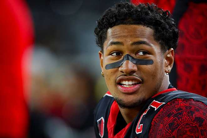 San Diego, California - November 22: Chris Johnson #1 of San Diego State looks on during their game against San Jose State at Snapdragon Stadium on Saturday, Nov. 22, 2025 in San Diego, California. (Meg McLaughlin / The San Diego Union-Tribune via Getty Images)