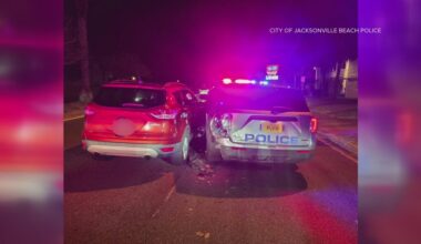 Video shows moments impaired driver hits Jacksonville Beach Police patrol car during DUI stop