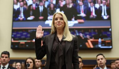 Attorney General Pam Bondi is sworn in before a House Judiciary Committee oversight hearing on Capitol Hill in Washington, Wednesday, Feb. 11, 2026, in Washington. (AP Photo/Tom Brenner)