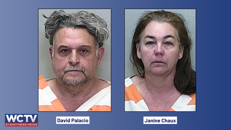 Janine Chaux and David Palacio's mugshots.