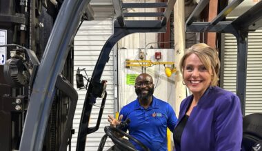 Julie Montanaro gets forklift-certified for PBJ PLZ! Crunch Time special