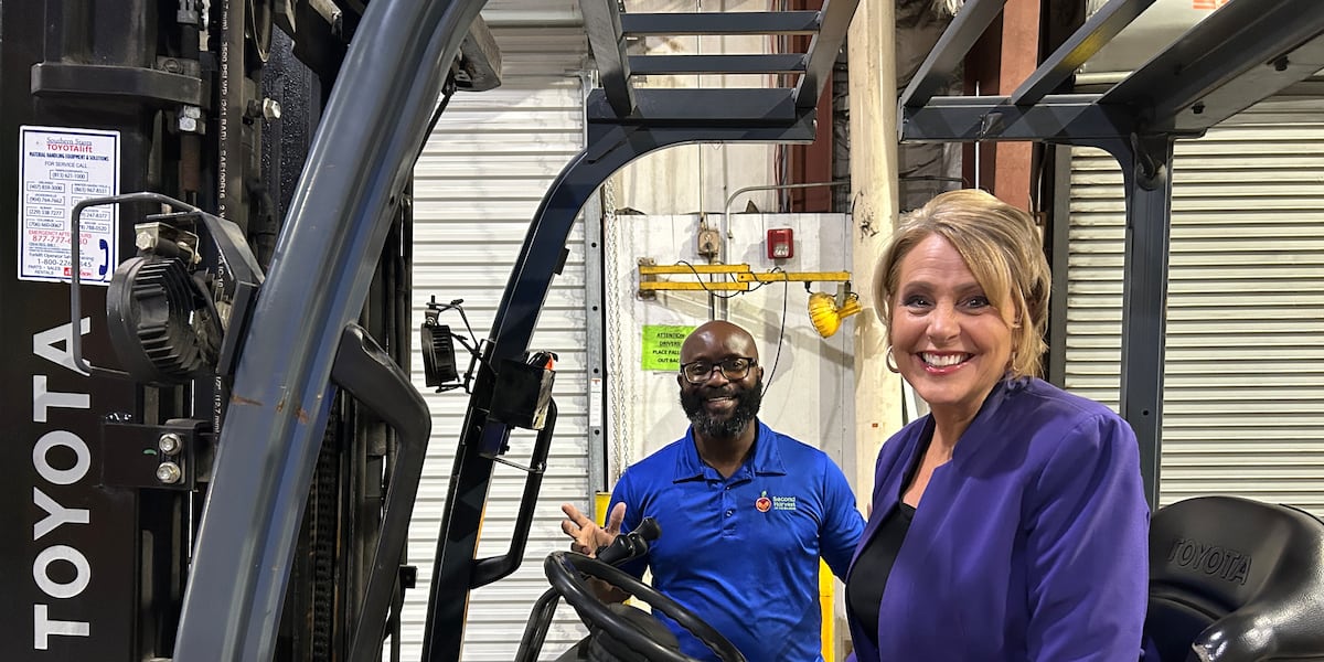 Julie Montanaro gets forklift-certified for PBJ PLZ! Crunch Time special