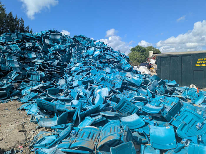 Old seats from EverBank Stadium sit in huge pile at recycling plant as ‘Stadium of the Future’ renovations ramp up