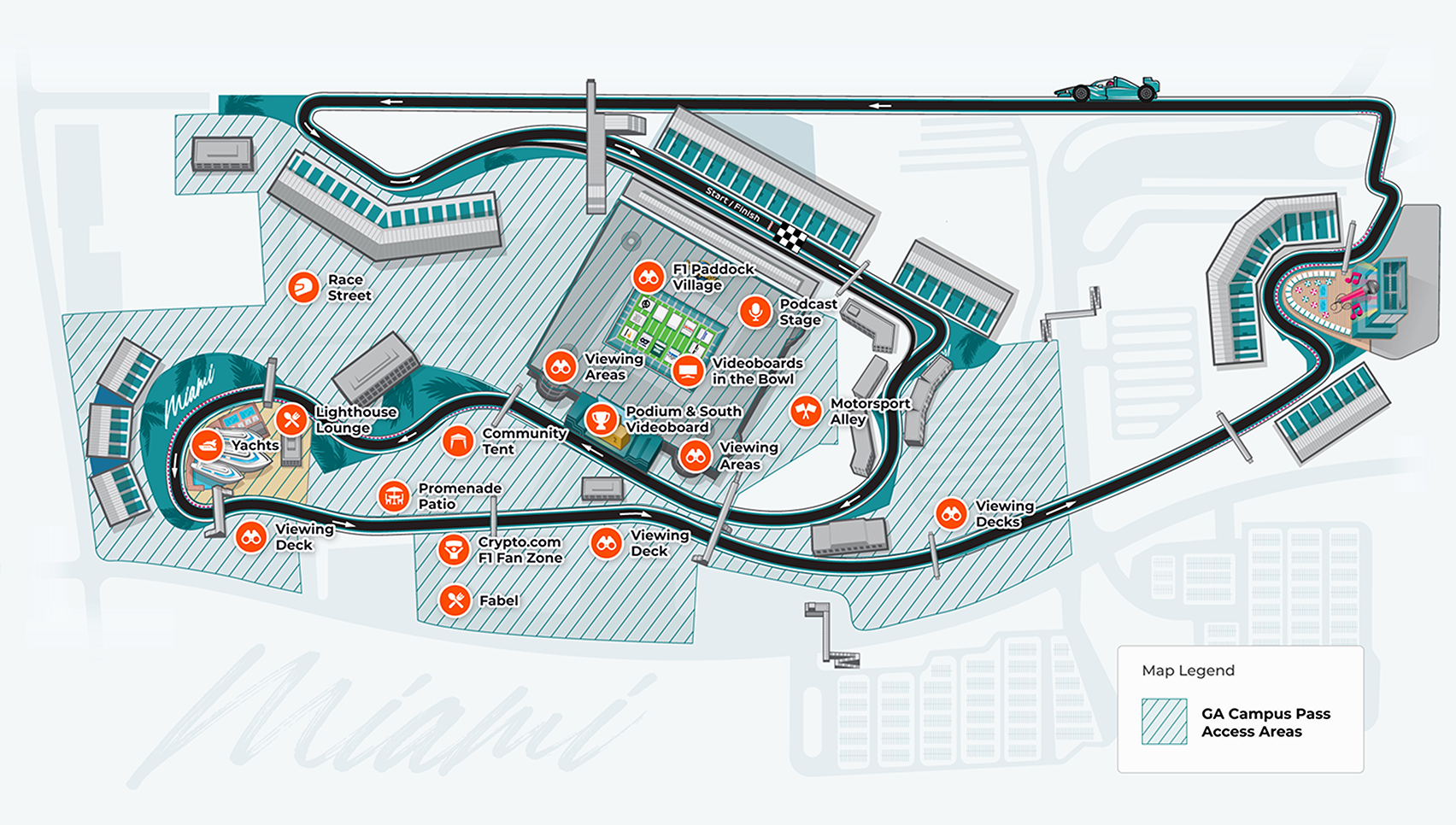 Campus Pass Map Map of the campus layout at the Miami Formula 1 Grand Prix circuit