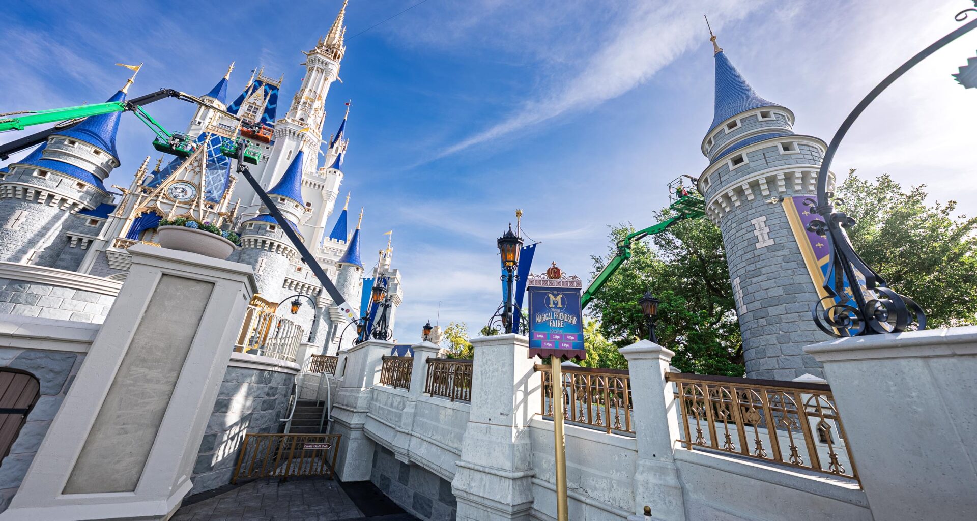 Magic Kingdom's Cinderella Castle Repainting Extends to Forecourt Turrets
