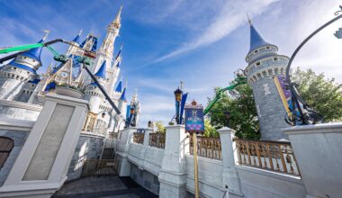 Magic Kingdom's Cinderella Castle Repainting Extends to Forecourt Turrets