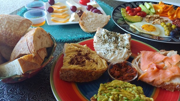 A breakfast spread from Sourdough Bread House, enjoyed at home. (Amy Drew Thompson/Orlando Sentinel)
