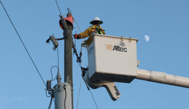 A utility worker with Florida Power & Light services a transformer in Punta Gorda, Fla., on Oct. 12, 2024. Credit: Thomas O'Neill/NurPhoto via Getty Images