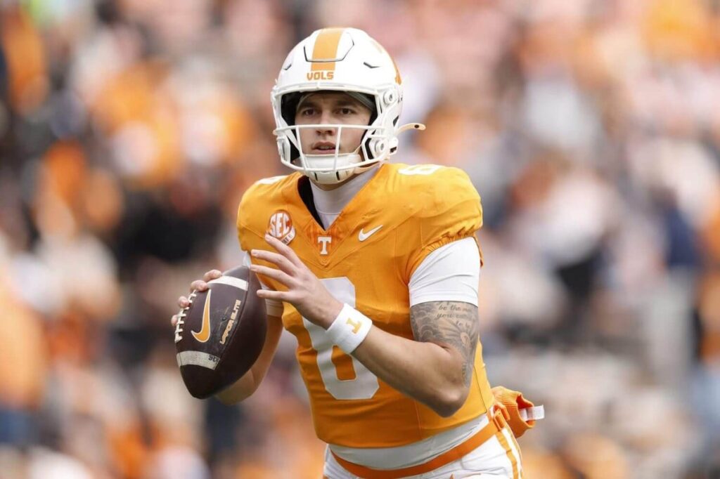 Tennessee quarterback Joey Aguilar warms up before a game against Vanderbilt in November.