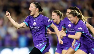 NWSL star Haley McCutcheon #2 of the Orlando Pride celebrates her wining goal over Angel City FC at Inter&Co Stadium on April 3, 2026 in Orlando, Florida.