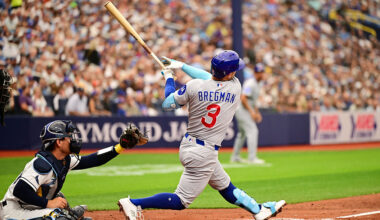 ST PETERSBURG, FLORIDA - APRIL 06: Alex Bregman #3 of the Chicago Cubs bats against the Tampa Bay Rays during a game at Tropicana Field on April 06, 2026 in St Petersburg, Florida. (Photo by Julio Aguilar/Getty Images)