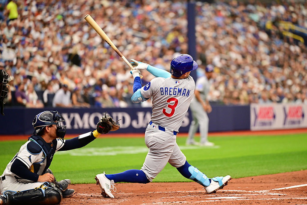 ST PETERSBURG, FLORIDA - APRIL 06: Alex Bregman #3 of the Chicago Cubs bats against the Tampa Bay Rays during a game at Tropicana Field on April 06, 2026 in St Petersburg, Florida. (Photo by Julio Aguilar/Getty Images)