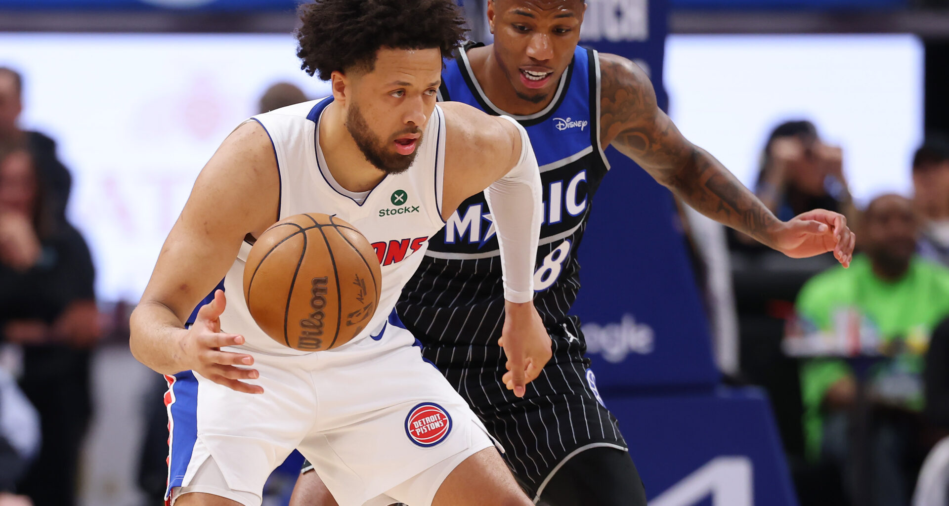 DETROIT, MICHIGAN - APRIL 19: Cade Cunningham #2 of the Detroit Pistons plays against the Orlando Magic during game one of the first round of the eastern conference playoffs at Little Caesars Arena on April 19, 2026 in Detroit, Michigan. NOTE TO USER: User expressly acknowledges and agrees that, by downloading and or using this photograph, User is consenting to the terms and conditions of the Getty Images License Agreement. (Photo by Gregory Shamus/Getty Images)
