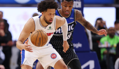 DETROIT, MICHIGAN - APRIL 19: Cade Cunningham #2 of the Detroit Pistons plays against the Orlando Magic during game one of the first round of the eastern conference playoffs at Little Caesars Arena on April 19, 2026 in Detroit, Michigan. NOTE TO USER: User expressly acknowledges and agrees that, by downloading and or using this photograph, User is consenting to the terms and conditions of the Getty Images License Agreement. (Photo by Gregory Shamus/Getty Images)