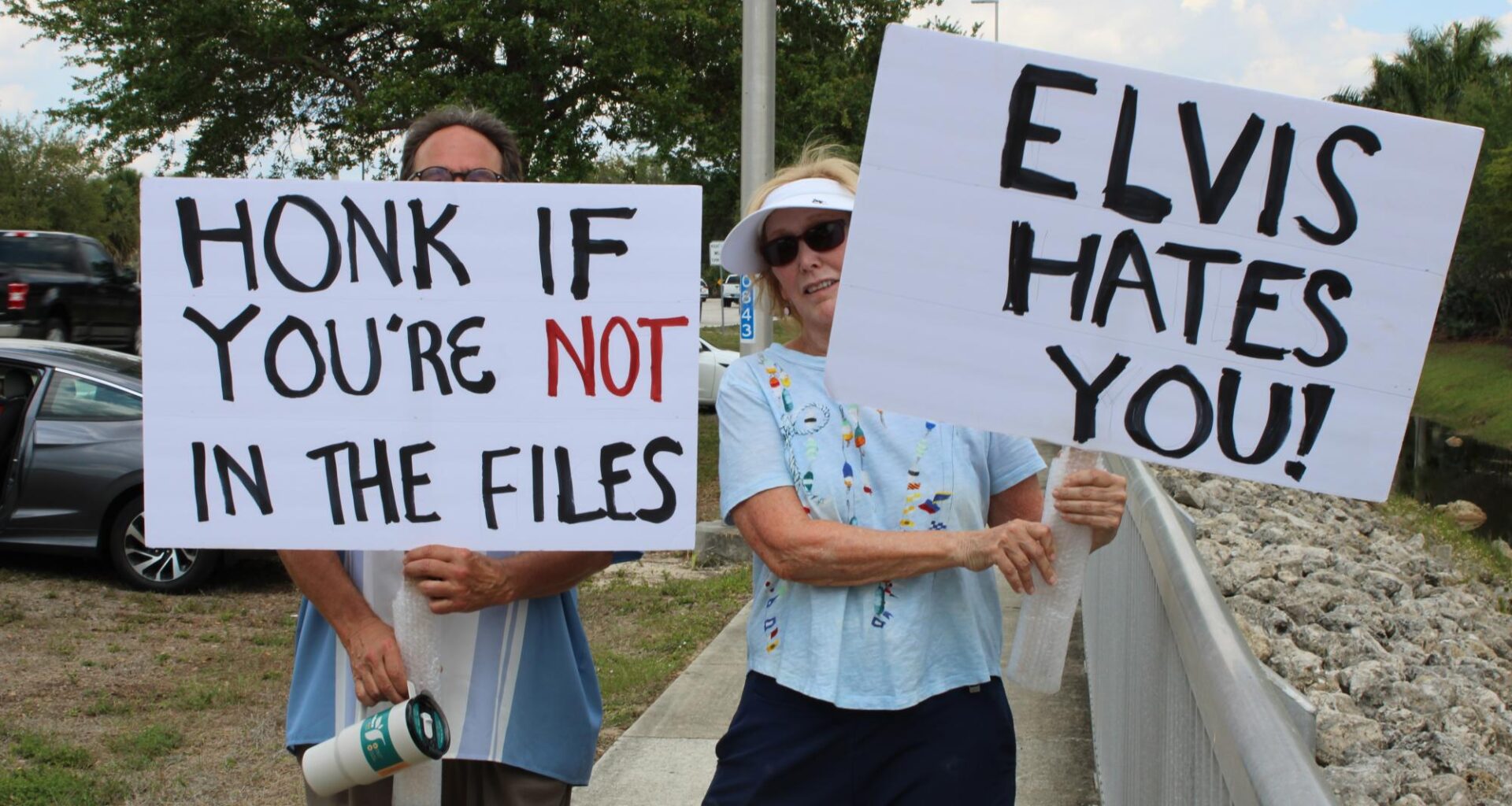 Protestors gather for nationwide No Kings protest on Estero Parkway overpass – Eagle Media