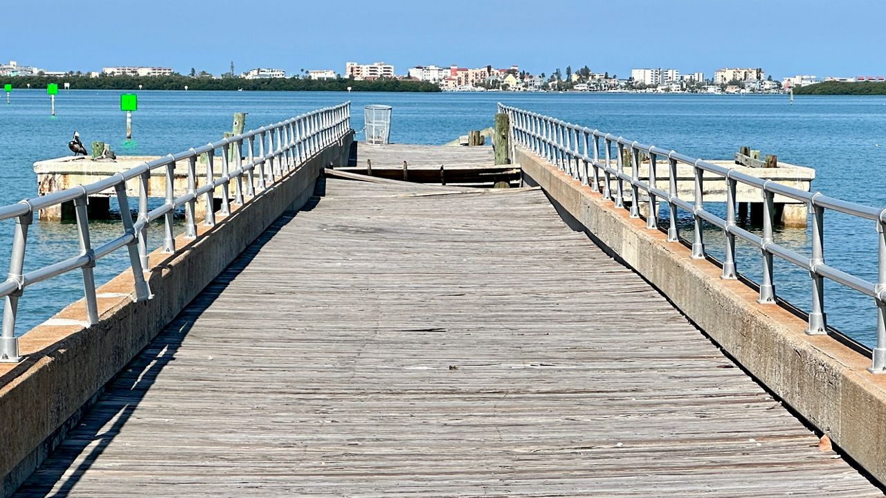 The St. Petersburg City Council approved spending $1.4 million on Thursday to demolish the Jungle Prada Park Pier, which was severely damaged by Hurricane Helene in 2024. (Spectrum News/Josh Rojas)