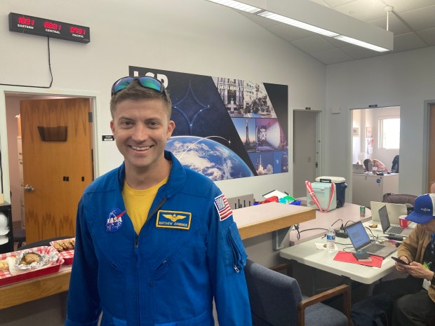 NASA astronaut Matthew Dominick was on hand at Kennedy Space Center's press center on Wednesday, April 1, 2026. (Richard Tribou/Orlando Sentinel)