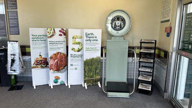 A Publix scale in the vestibule of the store at the 1970s-era Kendall Mall at 9041 SW 107th Ave. on April 4, 2026. Older stores still have the scales. But manufacturing stopped in 2015 and once the remaining scales can no longer be repaired there will come a day when they are history, Publix says.