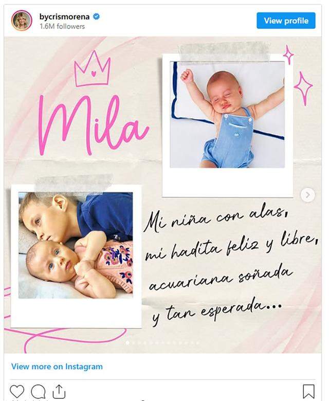 An Instagram post celebrating Mila Yankelevich by her grandmother Cristina Morena, a well-known Argentine TV producer. Mila, 7, was one of three Miami Yacht Club campers who died when a barge slammed into their sailboat in Biscayne Bay last summer.