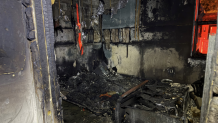 A photo provided by Miami Fire Rescue shows the damage caused by a fire inside a structure in Liberty City on March 31, 2026.