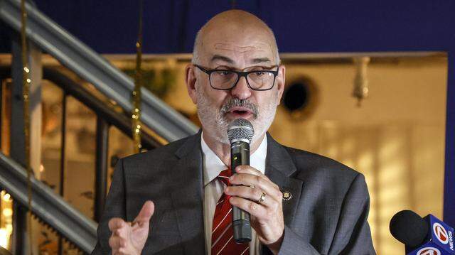 Miami mayoral candidate Emilio González concedes the election to Eileen Higgins while speaking to supporters during an election night watch party at Meraki Greek Bistro in Miami on Tuesday, Dec. 9, 2025.