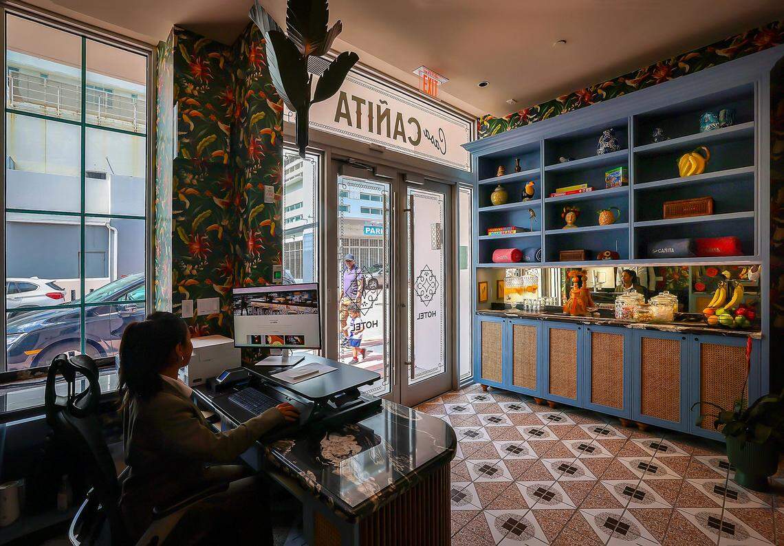 This is the lobby of Casa Cañita, a new boutique hotel on historic Ocean Drive in Miami Beach, that is set to open under the direction of designer Nicolette Bernstein, her sister, chef Michelle Bernstein, and partners. The hotel was toured ahead of its grand opening, Tuesday, April 21, 2026.