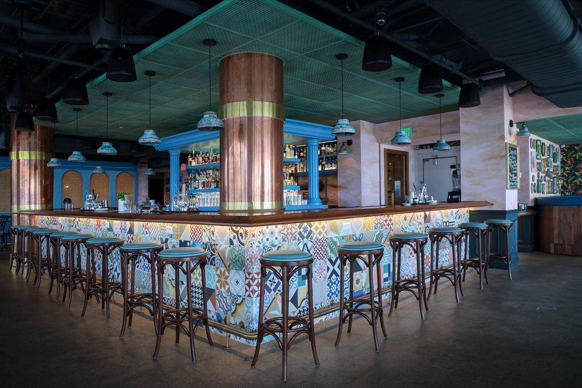 Pictured is the decorative bar at Casa Cañita, a new boutique hotel on historic Ocean Drive in Miami Beach, is set to open under the direction of designer Nicolette Bernstein, her sister, chef Michelle Bernstein, and partners. The hotel was toured ahead of its grand opening, Tuesday, April 21, 2026.