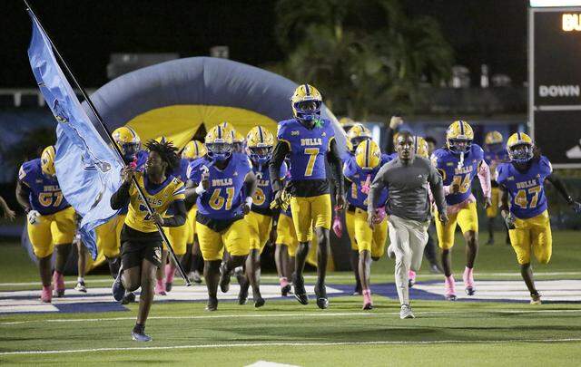 The Miami Northwestern football team takes the field for a game at Traz Powell Stadium, which will be featured in the documentary, “The Mecca: Legends of Traz Powell Stadium.” The film will be screened Sunday, April 12 as part of the 2026 Miami Film Festival.