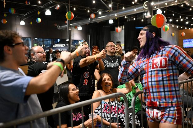 Matt Riddle interacts with the crowd during Bash at the Brew at The Tank Brewing Company on Friday, March 6, 2026, in Miami, Florida. (Michele Eve Sandberg/Contributor)