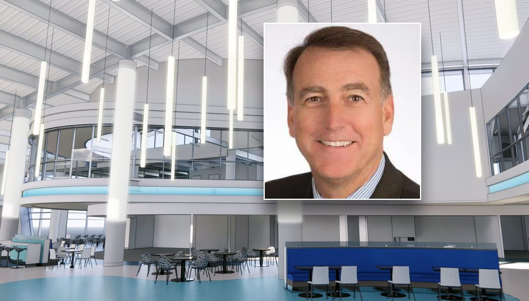 INset of executive over airport terminal
