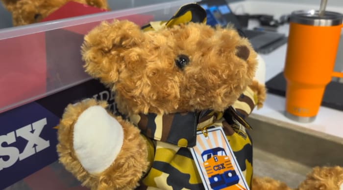 CSX employees stuff 500 ‘buddy bears’ for military children at Mayport Elementary