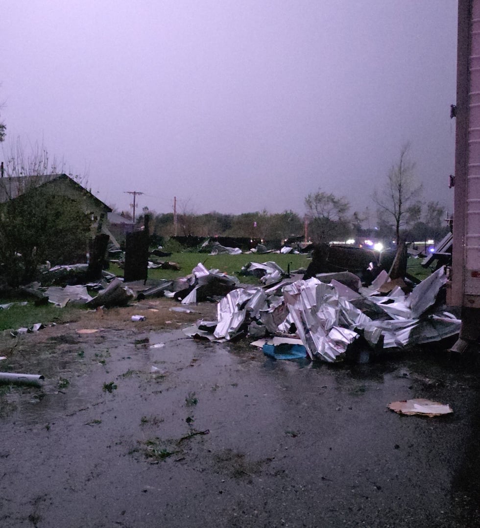 Storm damage after reported tornado in Hillsdale, Kansas