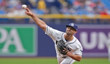 Tampa Bay Rays pitcher Nick Martinez delivers to the Cincinnati Reds during the first inning of a baseball game Wednesday, April 22, 2026, in St. Petersburg, Fla. (AP Photo/Chris O'Meara)