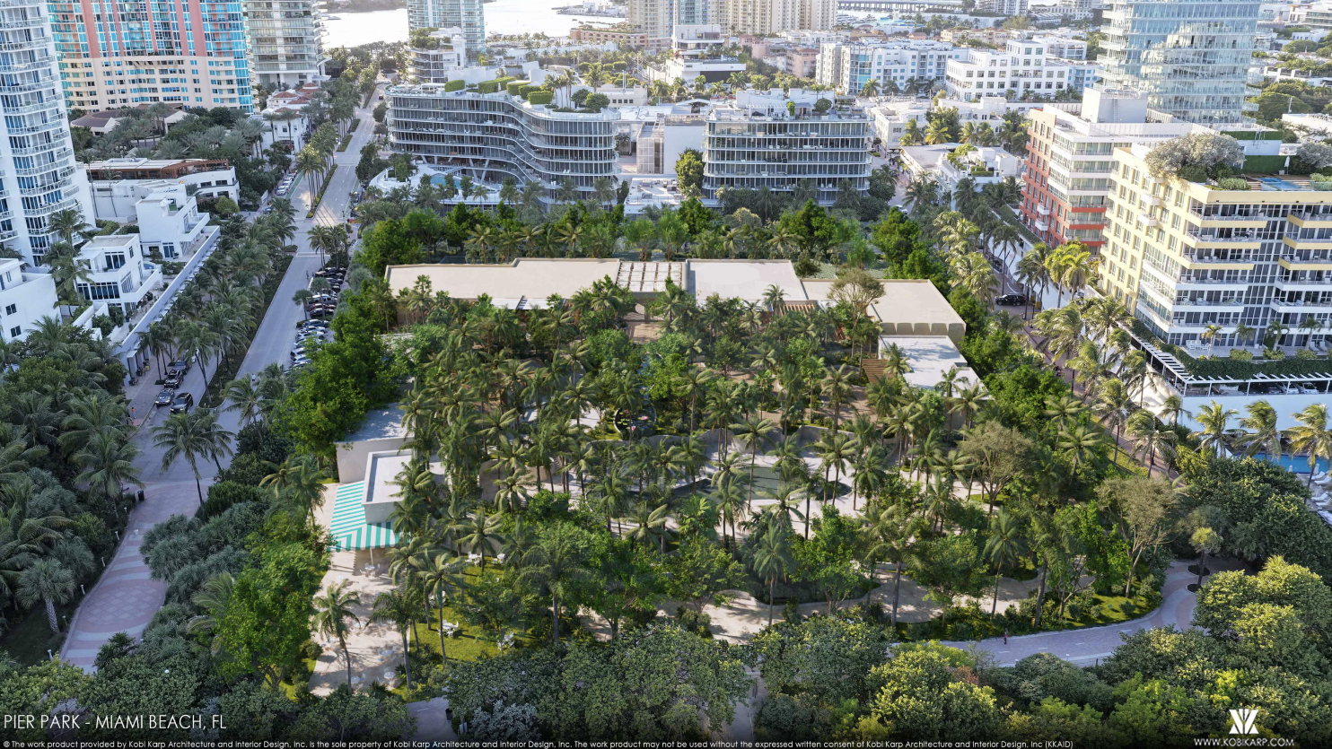 A rendering of an aerial view of the proposed "Pier Park" development included in documents provided to the Miami Beach Planning Board on Feb. 3, 2026.