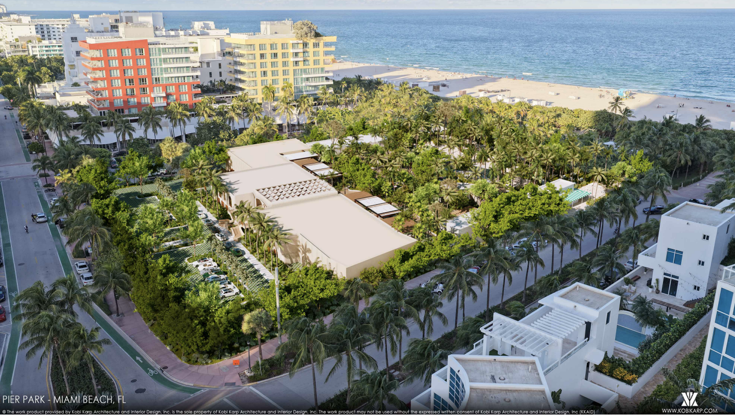 A rendering of an aerial view of the proposed "Pier Park" development included in documents provided to the Miami Beach Planning Board on Feb. 3, 2026.