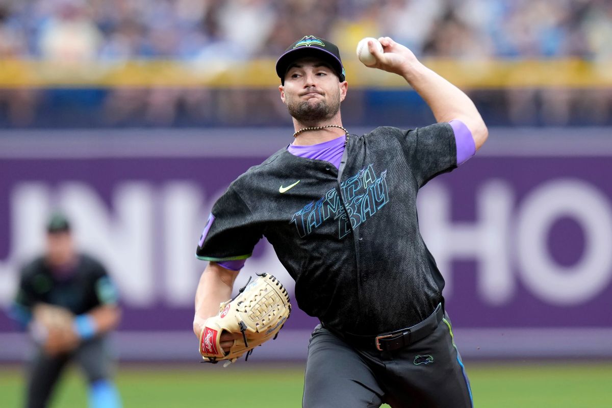 Tampa Bay Rays pitcher Shane McClanahan delivers to the Minnesota Twins during the first inning of a baseball game Saturday, April 25, 2026, in St. Petersburg, Fla. (AP Photo/Chris O'Meara)