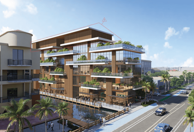 Rendering of a five-story Rolex-branded store planned for 1117 E. Las Olas Blvd., right along the Himmarshee Canal in Fort Lauderdale. (Arquitectonica/Courtesy) 